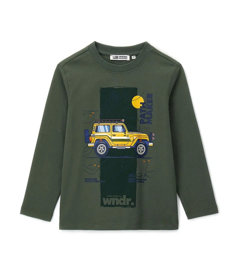 Μπλούζα με μακριά μανίκια από ζεστό βαμβάκι, ιδανική για casual και άνετη εμφάνιση. Διαθέτει μπροστινό τύπωμα και στρογγυλή λαιμόκοψη με ριμπ τελείωμα για μια μοντέρνα πινελιά.