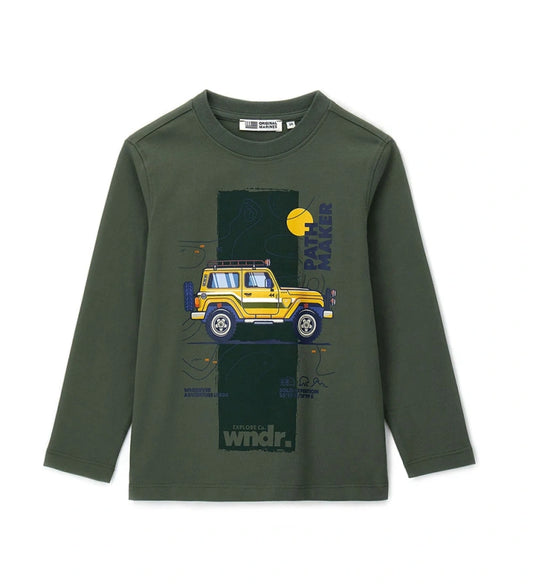 Μπλούζα με μακριά μανίκια από ζεστό βαμβάκι, ιδανική για casual και άνετη εμφάνιση. Διαθέτει μπροστινό τύπωμα και στρογγυλή λαιμόκοψη με ριμπ τελείωμα για μια μοντέρνα πινελιά.