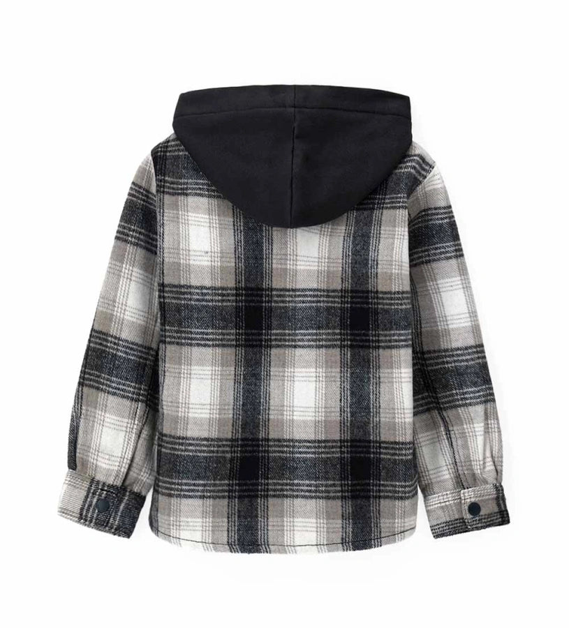 Μακρυμάνικο πουκάμισο από βαμβάκι σε νήμα βαφής, με μοντέρνο στιλ και φαρδιά γραμμή. Διαθέτει άνοιγμα με κουμπιά-σούστες, τσέπη, κουκούλα από βαμβακερό ύφασμα fleece σε αντίθεση, τύπωμα και κεντημένη ετικέτα.