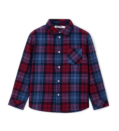 Πουκάμισο φανέλα με μακριά μανίκια από βαμβάκι βαμμένο στο νήμα. Τσέπη στο μπροστινό μέρος και άνοιγμα με κουμπιά, ιδανικό για casual και άνετες εμφανίσεις.