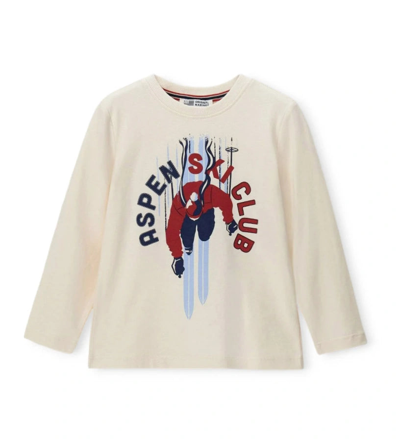 Μακρυμάνικη μπλούζα από βαμβάκι με στρογγυλή λαιμόκοψη ριμπ. Μαλακή και άνετη, διακοσμημένη με στάμπα για ένα καθημερινό και μοντέρνο στυλ.