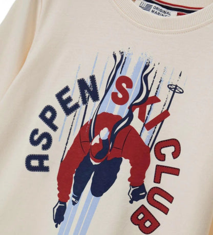 Μακρυμάνικη μπλούζα από βαμβάκι με στρογγυλή λαιμόκοψη ριμπ. Μαλακή και άνετη, διακοσμημένη με στάμπα για ένα καθημερινό και μοντέρνο στυλ.