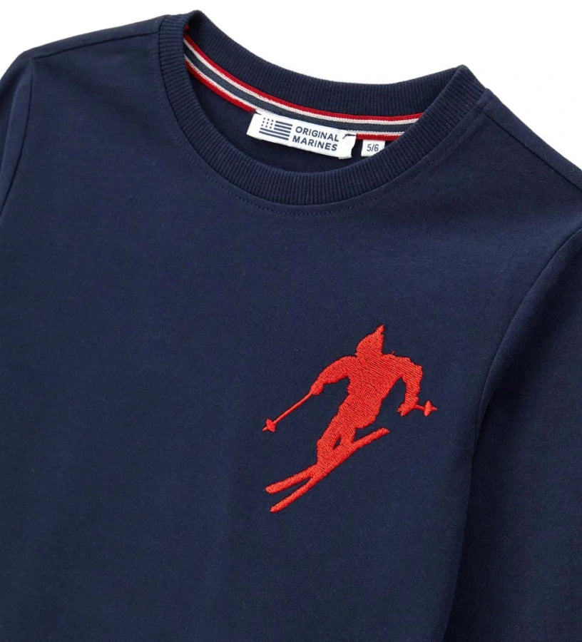 Μπλούζα με μακριά μανίκια από απαλό βαμβάκι, με ριπ στρογγυλή λαιμόκοψη. Διακοσμημένη με γραφικά στοιχεία μέσω εκτύπωσης και κεντήματος, για ένα πρωτότυπο και μοντέρνο στυλ.