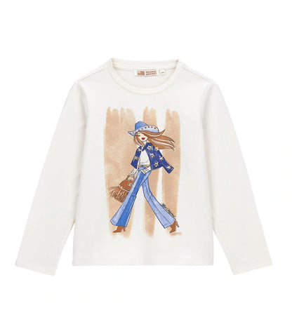 Μπλούζα από ελαστικό βαμβάκι με μακριά μανίκια και στρογγυλή λαιμόκοψη. Διακοσμημένη με τύπωμα και τρουκς στο μπροστινό μέρος, προσφέρει μια μοντέρνα και λαμπερή πινελιά σε κάθε κοριτσίστικη εμφάνιση. Ιδανική για casual looks με στυλ και άνεση.