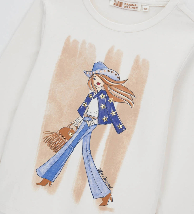 Μπλούζα από ελαστικό βαμβάκι με μακριά μανίκια και στρογγυλή λαιμόκοψη. Διακοσμημένη με τύπωμα και τρουκς στο μπροστινό μέρος, προσφέρει μια μοντέρνα και λαμπερή πινελιά σε κάθε κοριτσίστικη εμφάνιση. Ιδανική για casual looks με στυλ και άνεση.