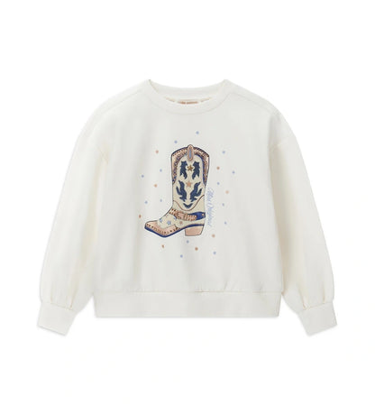 Φούτερ από ελαστικό βαμβάκι με απαλή φλις επένδυση εσωτερικά, στρογγυλή λαιμόκοψη και μακριά μανίκια. Διαθέτει ριμπ τελειώματα και διακοσμητικό foil τύπωμα με τρουκς και λαμπερές παγιέτες, προσθέτοντας μια κομψή και φωτεινή πινελιά σε κάθε κοριτσίστικη εμφάνιση.