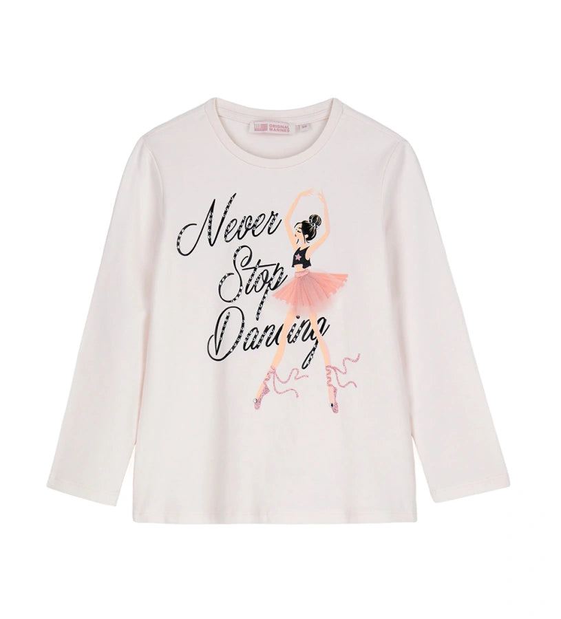 Μπλούζα από ελαστικό βαμβάκι με στρογγυλή λαιμόκοψη και μακριά μανίκια. Το τύπωμα και οι λεπτομέρειες με στρας προσθέτουν μια λαμπερή και μοντέρνα πινελιά.