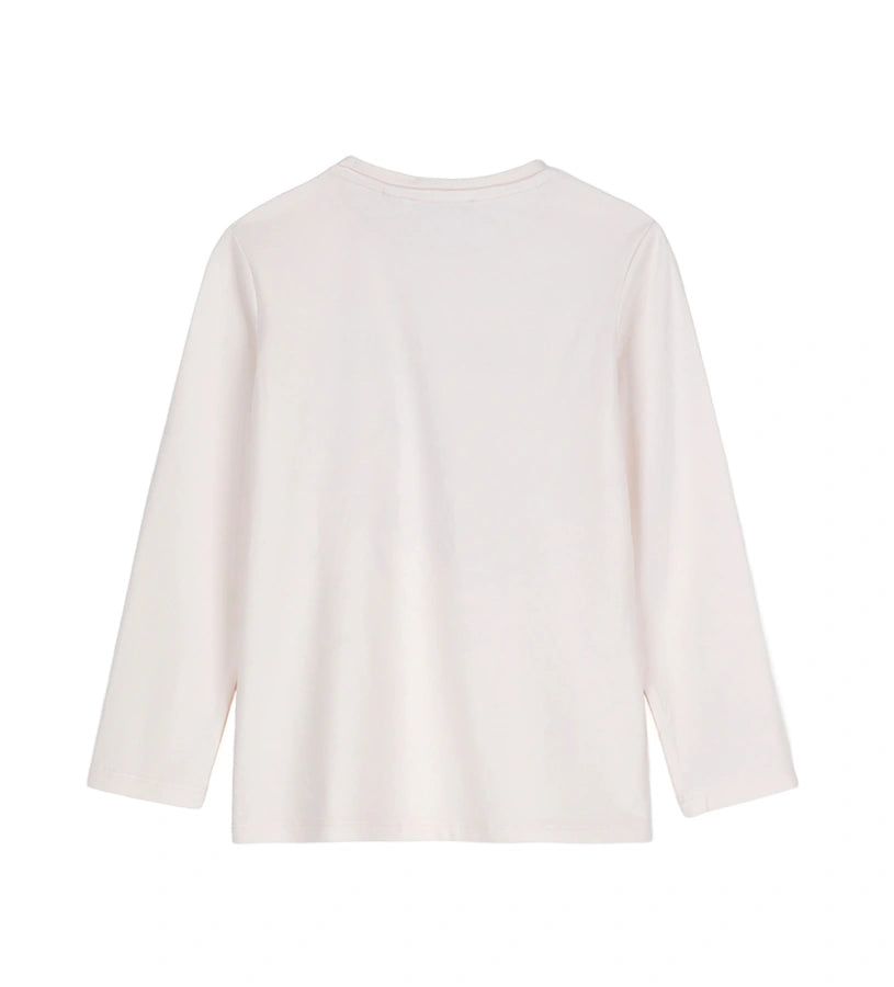 Μπλούζα από ελαστικό βαμβάκι με στρογγυλή λαιμόκοψη και μακριά μανίκια. Το τύπωμα και οι λεπτομέρειες με στρας προσθέτουν μια λαμπερή και μοντέρνα πινελιά.