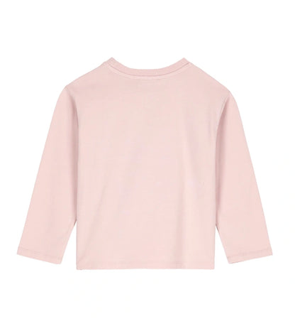 Μπλούζα από ελαστικό βαμβάκι με ριμπ στρογγυλή λαιμόκοψη και μακριά μανίκια. Διακοσμημένη με τύπωμα και στρας στο μπροστινό μέρος, προσφέρει λαμπερή και μοντέρνα πινελιά σε κάθε κοριτσίστικη εμφάνιση. Ιδανική για casual looks με στυλ και άνεση.