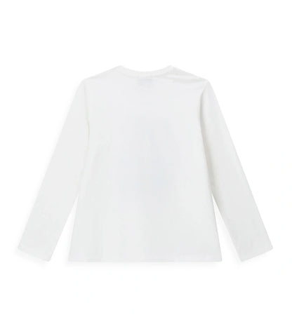 Μπλούζα με στρογγυλή λαιμόκοψη και μακριά μανίκια, από απαλό ύφασμα jersey, με τύπωμα και απλικέ στο μπροστινό μέρος. Ιδανική για casual αλλά πάντα μοντέρνες παιδικές εμφανίσεις, συνδυάζοντας άνεση και στυλ.