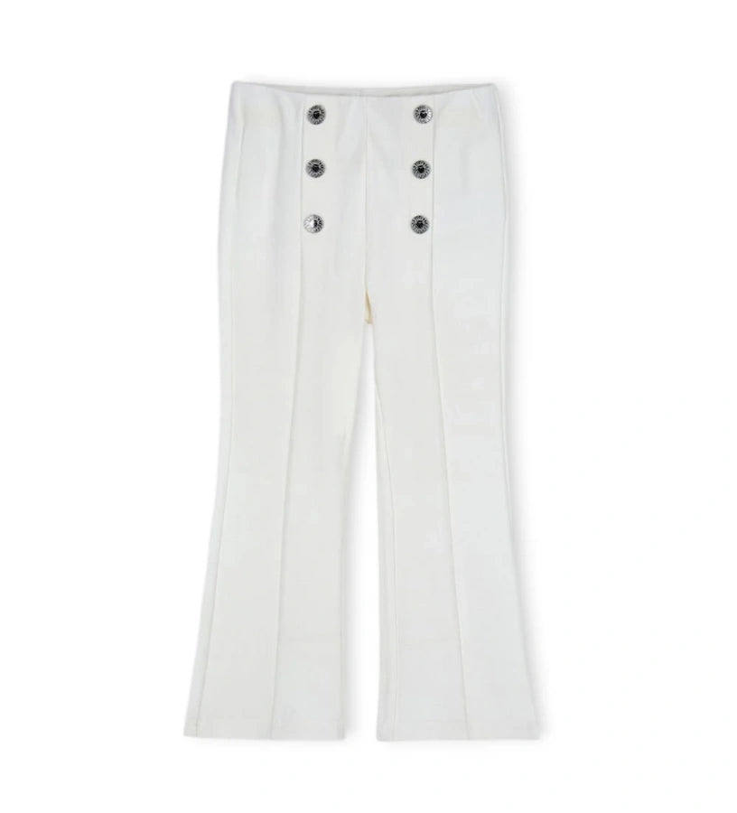 Παντελόνι από ύφασμα Milano με ελαστική μέση για άνετη εφαρμογή. Διακοσμημένα κουμπιά με λεπτομέρειες στο μπροστινό μέρος, ιδανικό για κάθε περίσταση.