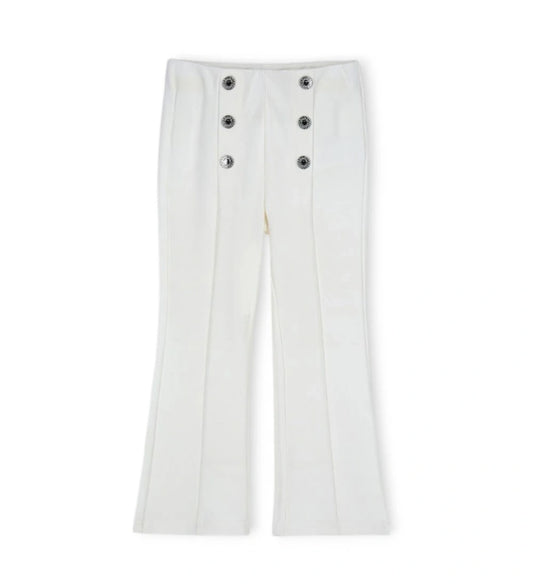 Παντελόνι από ύφασμα Milano με ελαστική μέση για άνετη εφαρμογή. Διακοσμημένα κουμπιά με λεπτομέρειες στο μπροστινό μέρος, ιδανικό για κάθε περίσταση.