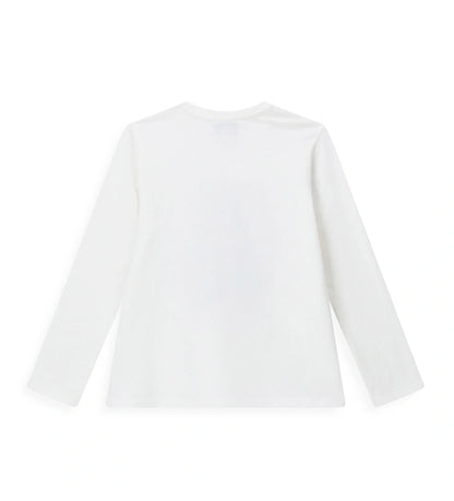 Μπλούζα από ελαστικό βαμβάκι με στρογγυλή λαιμόκοψη και μακριά μανίκια. Διακοσμημένη με τύπωμα και παγιέτες στο μπροστινό μέρος, για άνετη αλλά εξαιρετικά μοντέρνα εμφάνιση.