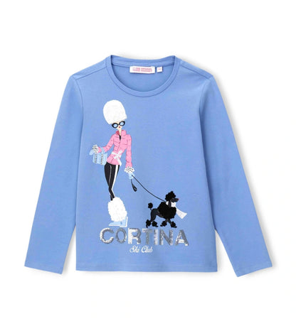 Μπλούζα από ελαστικό βαμβάκι με στρογγυλή λαιμόκοψη και μακριά μανίκια. Διακοσμημένη με τύπωμα, στρας και παγιέτες στο μπροστινό μέρος, για άνετη αλλά εξαιρετικά μοντέρνα εμφάνιση.