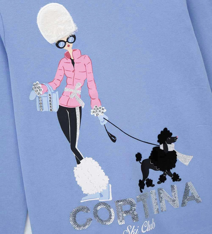 Μπλούζα από ελαστικό βαμβάκι με στρογγυλή λαιμόκοψη και μακριά μανίκια. Διακοσμημένη με τύπωμα, στρας και παγιέτες στο μπροστινό μέρος, για άνετη αλλά εξαιρετικά μοντέρνα εμφάνιση.