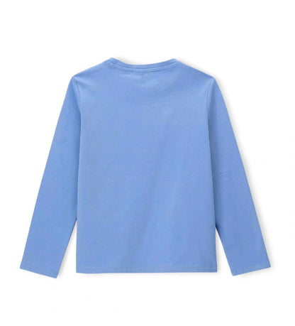 Μπλούζα από ελαστικό βαμβάκι με στρογγυλή λαιμόκοψη και μακριά μανίκια. Διακοσμημένη με τύπωμα, στρας και παγιέτες στο μπροστινό μέρος, για άνετη αλλά εξαιρετικά μοντέρνα εμφάνιση.