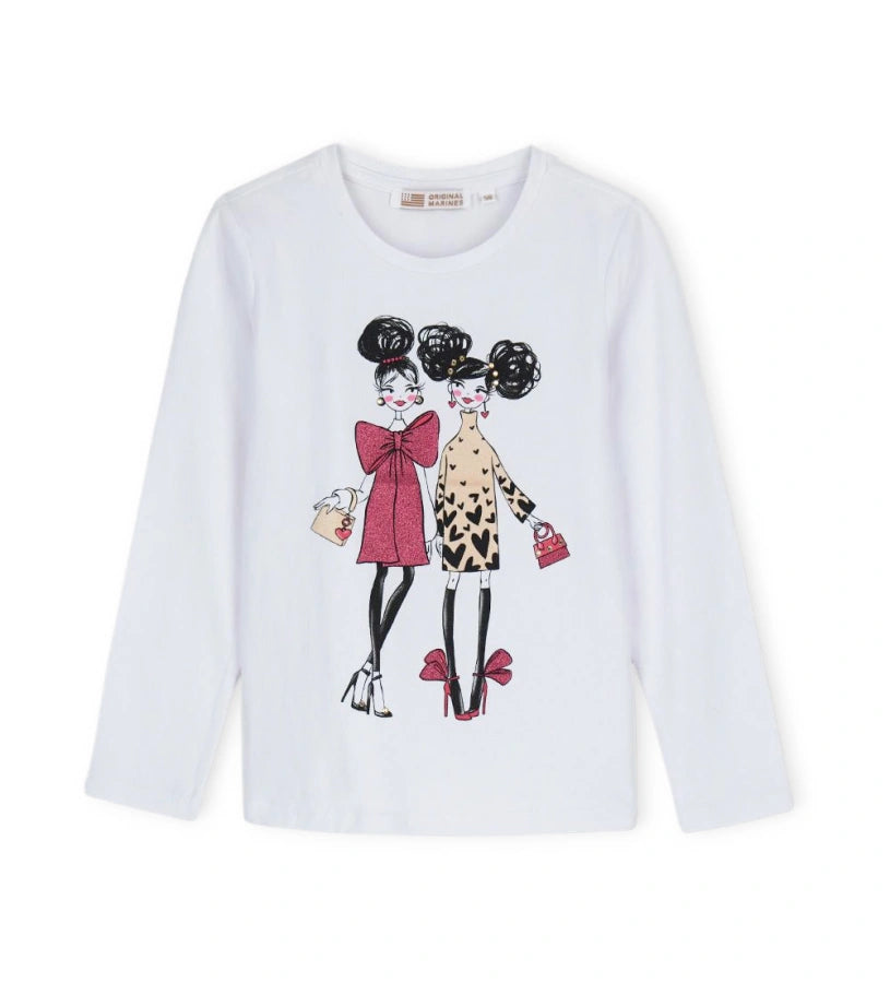 Μπλούζα από βαμβάκι με στρογγυλή λαιμόκοψη και μακριά μανίκια, διακοσμημένη με γραφικό σχέδιο, στάντρες και γκλίτερ για μια λαμπερή και μοντέρνα εμφάνιση.