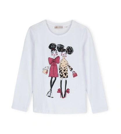 Μπλούζα από βαμβάκι με στρογγυλή λαιμόκοψη και μακριά μανίκια, διακοσμημένη με γραφικό σχέδιο, στάντρες και γκλίτερ για μια λαμπερή και μοντέρνα εμφάνιση.