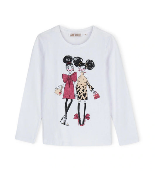 Μπλούζα από βαμβάκι με στρογγυλή λαιμόκοψη και μακριά μανίκια, διακοσμημένη με γραφικό σχέδιο, στάντρες και γκλίτερ για μια λαμπερή και μοντέρνα εμφάνιση.