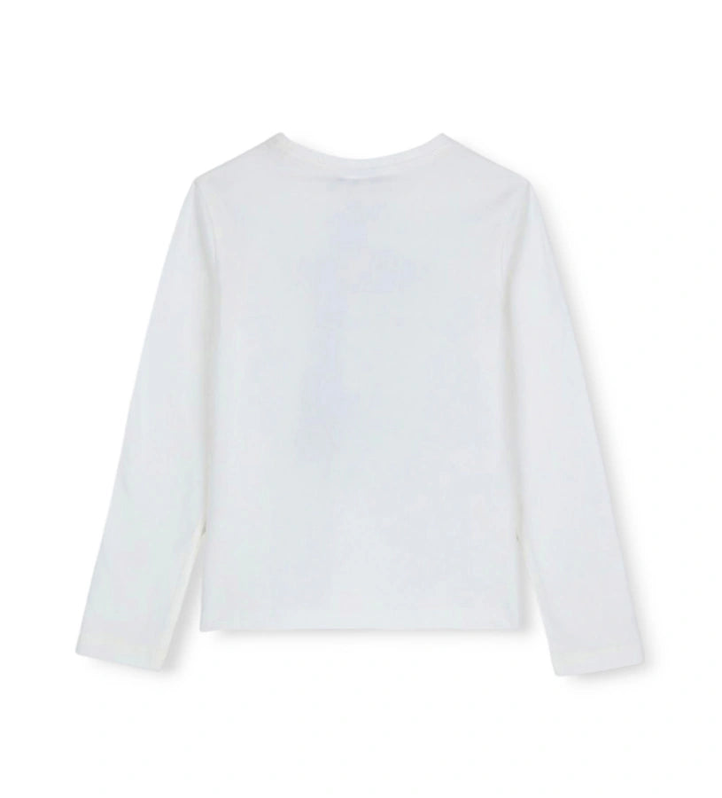 Μπλούζα από βαμβάκι με στρογγυλή λαιμόκοψη και μακριά μανίκια, διακοσμημένη με γραφικό σχέδιο, στάντρες και γκλίτερ για μια λαμπερή και μοντέρνα εμφάνιση.