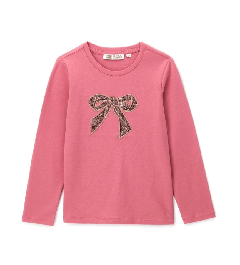 Μπλούζα από βαμβάκι με στρογγυλή λαιμόκοψη και μακριά μανίκια, διακοσμημένη με κέντημα από πούλιες για μια λαμπερή και μοντέρνα εμφάνιση.