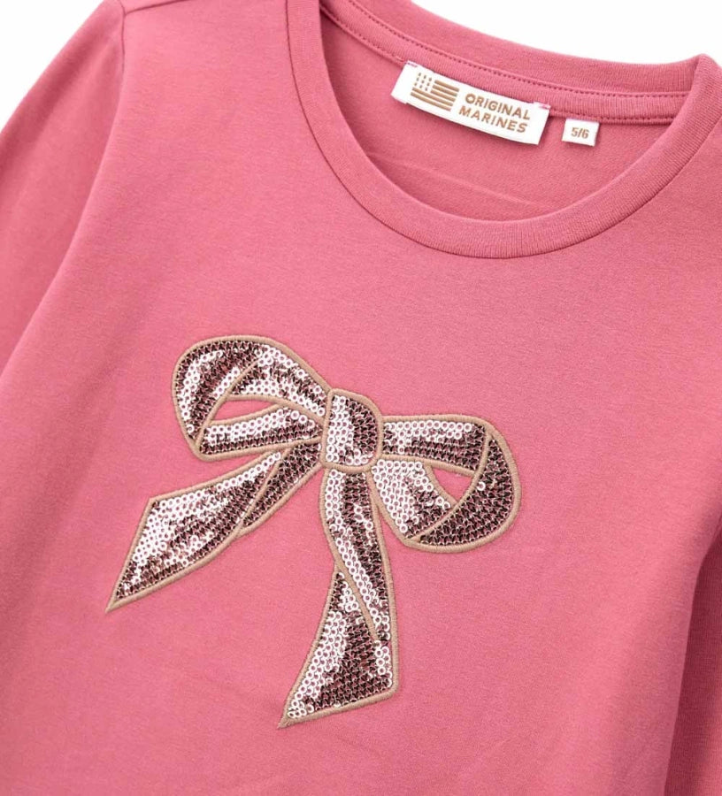 Μπλούζα από βαμβάκι με στρογγυλή λαιμόκοψη και μακριά μανίκια, διακοσμημένη με κέντημα από πούλιες για μια λαμπερή και μοντέρνα εμφάνιση.