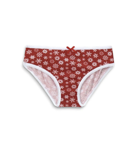 Βαμβακερό σλιπ με ελαστική μέση και χριστουγεννιάτικο σχέδιο allover. Με ελαστικό και διακοσμητικό τελείωμα, εμπλουτισμένο με μικρό σατέν φιόγκο στο μπροστινό μέρος για μια απαλή και κομψή πινελιά.