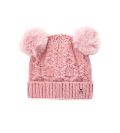 Πλεκτό σκουφάκι με ρεβέρ και δύο φουντάκια, ιδανικό για να προσθέσει μια χαρούμενη πινελιά στις χειμερινές εμφανίσεις.