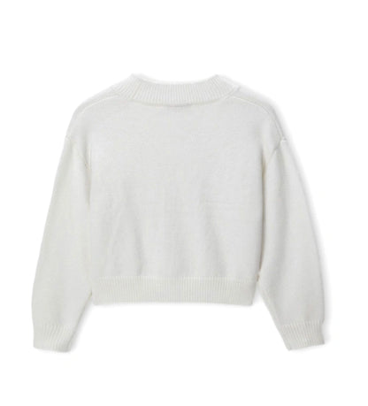 Πλεκτή ζακέτα από μείγμα μαλλιού με εμπρός άνοιγμα με κουμπιά και ριμπ τελειώματα σε λαιμό και μανσέτες. Διακοσμημένη με φιόγκους από μείγμα μαλλιού και μεταλλικό μενταγιόν για μια κομψή και εκλεπτυσμένη εμφάνιση.