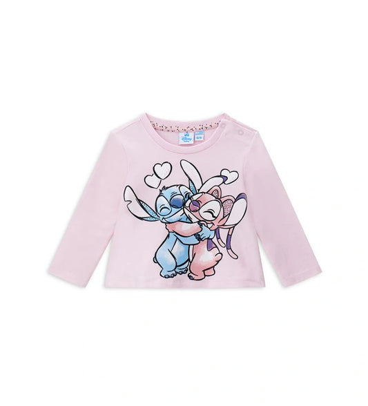 Μπλούζα Disney Stitch από ελαστικό βαμβάκι με στρογγυλή λαιμόκοψη, μακριά μανίκια και τύπωμα διακοσμημένο με στρας στο μπροστινό μέρος. Άνετη και λαμπερή.