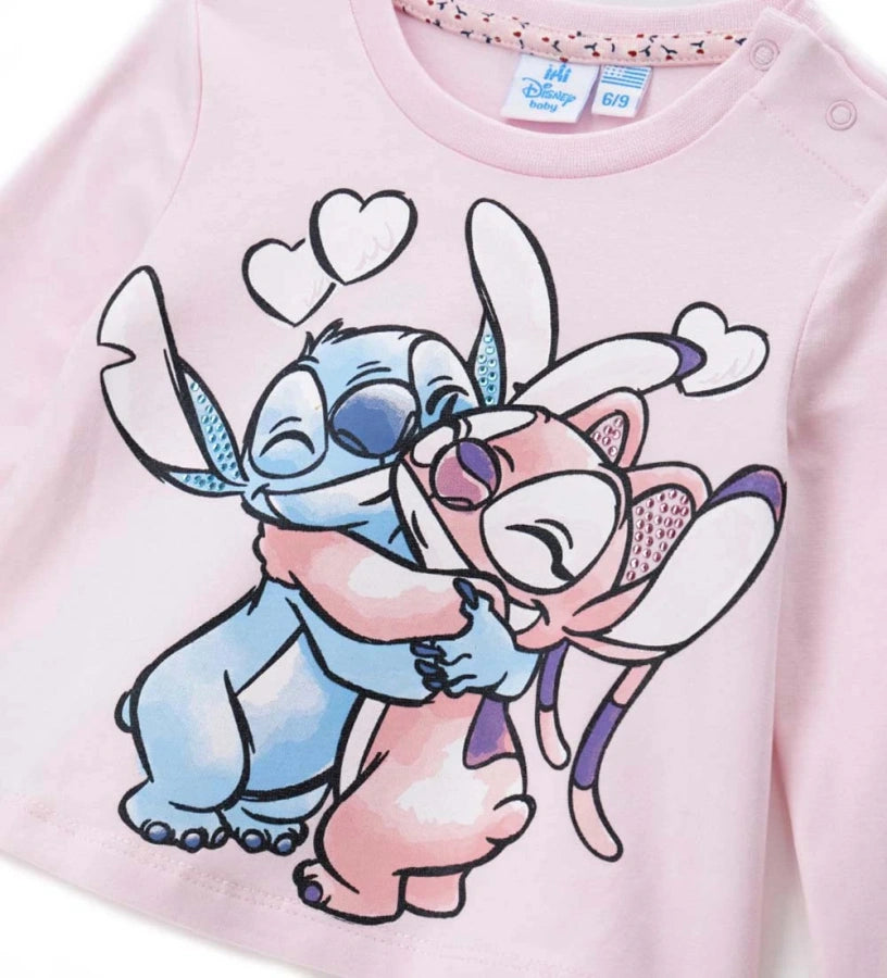 Μπλούζα Disney Stitch από ελαστικό βαμβάκι με στρογγυλή λαιμόκοψη, μακριά μανίκια και τύπωμα διακοσμημένο με στρας στο μπροστινό μέρος. Άνετη και λαμπερή.