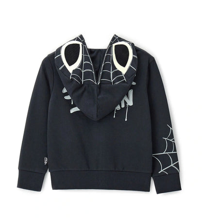 Παιδικό φούτερ Spiderman από βαμβάκι με κουκούλα τύπου “μάσκα”, φερμουάρ και ριμπ τελειώματα. Διακοσμημένο με τυπώματα που φωσφορίζουν στο σκοτάδι, στο μπροστινό, πίσω μέρος και στα μανίκια, για να μεταμορφώνεται κάθε μικρός ήρωας σε πραγματικό Spiderman τη νύχτα του Halloween. Άνετο, ζεστό και εντυπωσιακό για κάθε περίσταση.