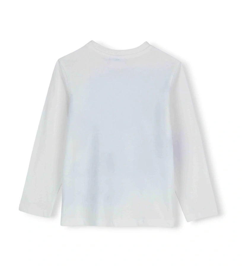 Λευκή μπλούζα Sonic με μακριά μανίκια από ζεστό βαμβάκι, ριμπ λαιμόκοψη και μπροστινό τύπωμα με λεπτομέρειες flock για μια απαλή και πρωτότυπη πινελιά.