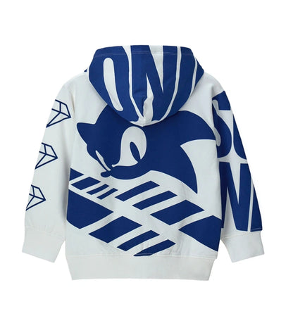 Φούτερ Sega Sonic από ζεστό βαμβακερό fleece, με επενδυμένη κουκούλα, συνολικό τύπωμα, άνοιγμα με φερμουάρ, μπροστινή τσέπη τύπου καγκουρό και ριμπ τελειώματα, για άνετη και γεμάτη ενέργεια εμφάνιση.