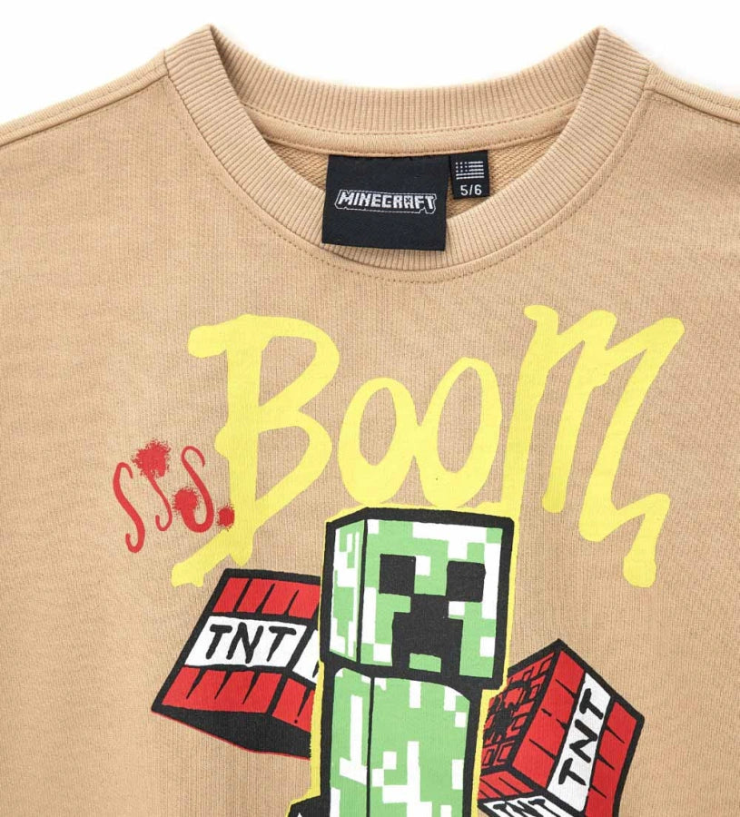 Παιδικό φούτερ Minecraft από βαμβακερό fleece με στρογγυλή λαιμόκοψη, τύπωμα στο μπροστινό μέρος και ριμπ τελειώματα. Απαλό και άνετο, ιδανικό για όλους τους μικρούς fans του δημοφιλούς video game. Προσφέρει ζεστασιά και στυλ στις καθημερινές εμφανίσεις.
