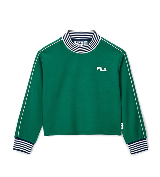 Crop φούτερ Fila από ελαστικό τεχνικό ύφασμα με ψηλό λαιμό, ριμπ τελείωμα, κεντημένο λογότυπο στο μπροστινό μέρος, απλικέ λεπτομέρεια στο πίσω μέρος και κεντημένη ετικέτα στο πλάι.