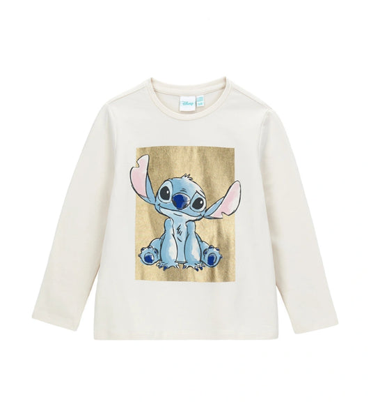 Παιδική μπλούζα Disney Stitch από ελαστικό βαμβάκι με μακριά μανίκια και στρογγυλή λαιμόκοψη. Διακοσμημένη με τύπωμα του Stitch στο μπροστινό μέρος και λαμπερές foil λεπτομέρειες, προσφέρει χαριτωμένο και μοντέρνο στυλ για κάθε μέρα.