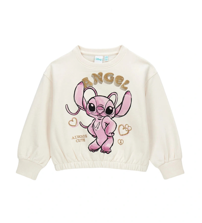 Παιδικό φούτερ Disney Stitch με τη Angel, από ελαστικό βαμβάκι με εσωτερική επένδυση από φλις για ζεστασιά και άνεση. Το σχέδιο με μακριά μανίκια και στρογγυλή λαιμόκοψη είναι διακοσμημένο με μπροστινό τύπωμα και γκλίτερ λεπτομέρειες, προσθέτοντας μια λαμπερή και χαριτωμένη πινελιά στις κοριτσίστικες εμφανίσεις.