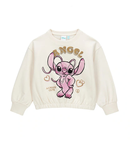 Παιδικό φούτερ Disney Stitch με τη Angel, από ελαστικό βαμβάκι με εσωτερική επένδυση από φλις για ζεστασιά και άνεση. Το σχέδιο με μακριά μανίκια και στρογγυλή λαιμόκοψη είναι διακοσμημένο με μπροστινό τύπωμα και γκλίτερ λεπτομέρειες, προσθέτοντας μια λαμπερή και χαριτωμένη πινελιά στις κοριτσίστικες εμφανίσεις.