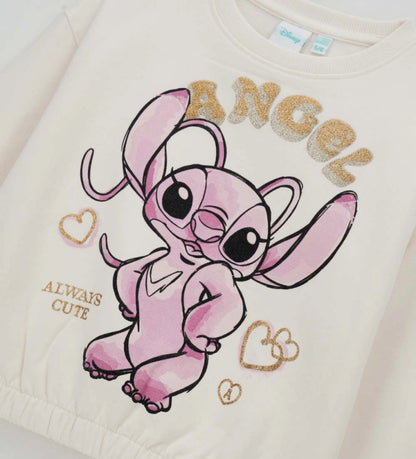 Παιδικό φούτερ Disney Stitch με τη Angel, από ελαστικό βαμβάκι με εσωτερική επένδυση από φλις για ζεστασιά και άνεση. Το σχέδιο με μακριά μανίκια και στρογγυλή λαιμόκοψη είναι διακοσμημένο με μπροστινό τύπωμα και γκλίτερ λεπτομέρειες, προσθέτοντας μια λαμπερή και χαριτωμένη πινελιά στις κοριτσίστικες εμφανίσεις.