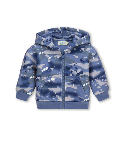 Μπροστινή όψη από την αγορίστικη ζακέτα neoprene Original Marines με κουκούλα και φερμουάρ για παιδιά 6 μηνών έως 5 ετών.