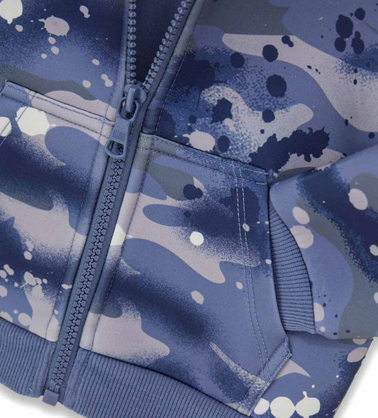 Μπροστινή όψη από την αγορίστικη ζακέτα neoprene Original Marines με κουκούλα και φερμουάρ για παιδιά 6 μηνών έως 5 ετών.