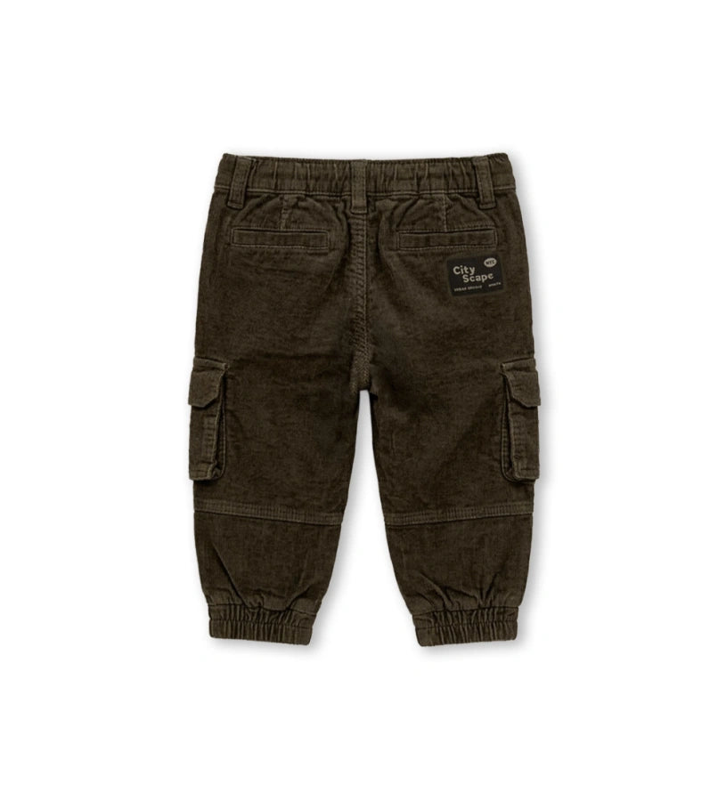 σκούρο χακί αγορίστικο βαμβακερό κοτλέ παντελόνι cargo Original Marines με κορδόνι στη μέση.