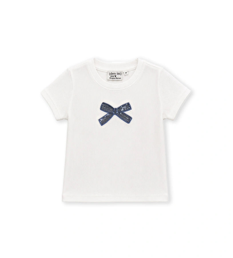 κοριτσίστικη off-white ριπ κοντομάνικη μπλούζα Original Marines με παγιέτες για κορίτσια 6 μηνών έως 5 ετών.