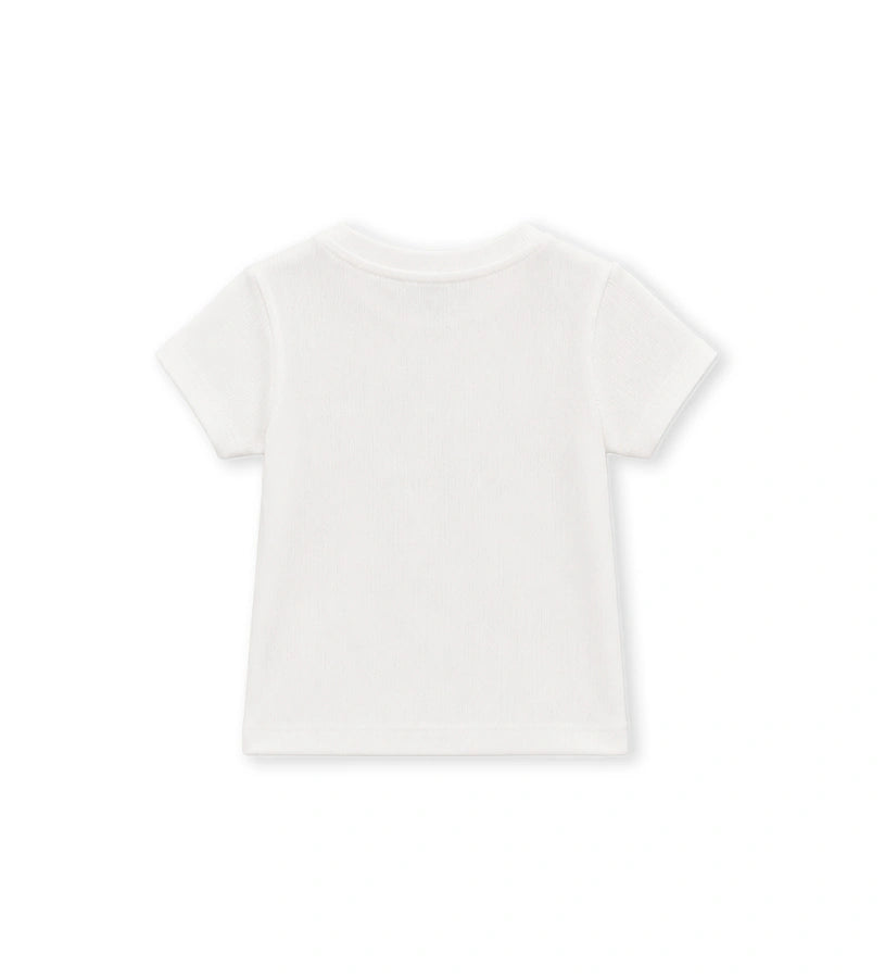 κοριτσίστικη off-white ριπ κοντομάνικη μπλούζα Original Marines με παγιέτες για κορίτσια 6 μηνών έως 5 ετών.