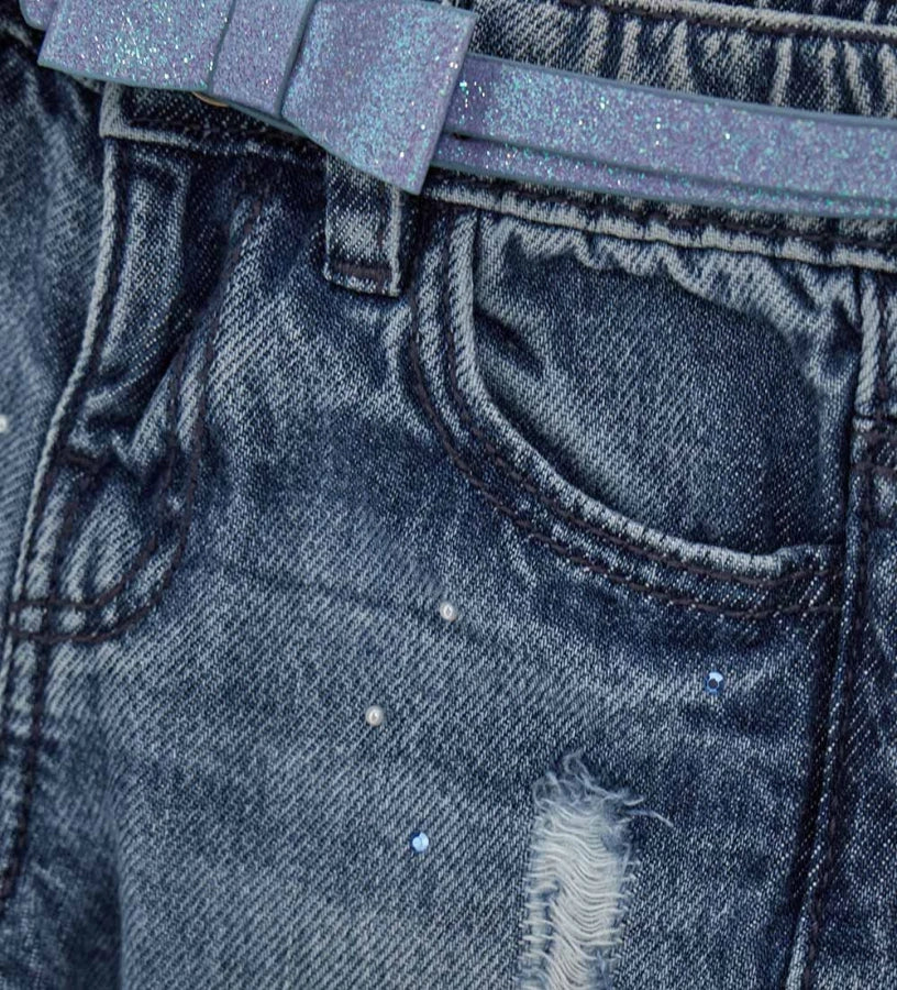 κοριτσίστικο τζιν παντελόνι wide-leg Original Marines με σκισίματα και ζώνη για κορίτσια 6 μηνών έως 5 ετών.