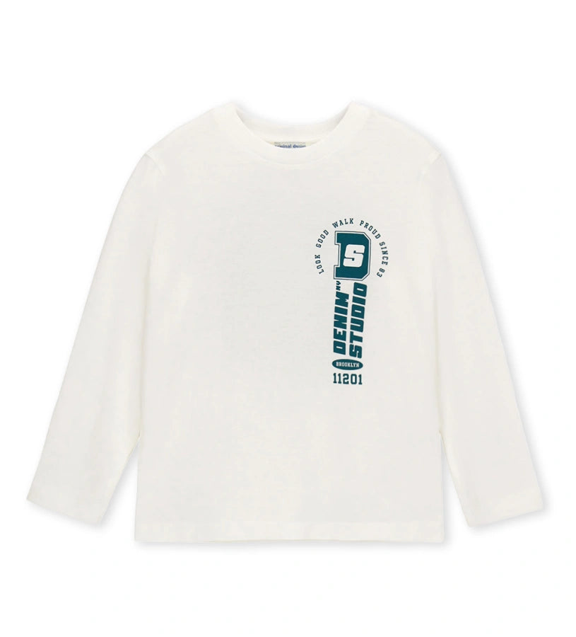 αγορίστικη off-white βαμβακερή μακρυμάνικη μπλούζα Original Marines για αγόρια 5 έως 14 ετών.