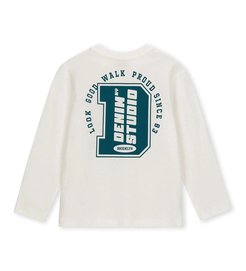 αγορίστικη off-white βαμβακερή μακρυμάνικη μπλούζα Original Marines για αγόρια 5 έως 14 ετών.