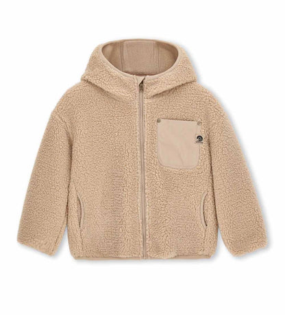 μπεζ αγορίστικη ζακέτα faux fur Original Marines με κουκούλα και τσέπη στο στήθος.
