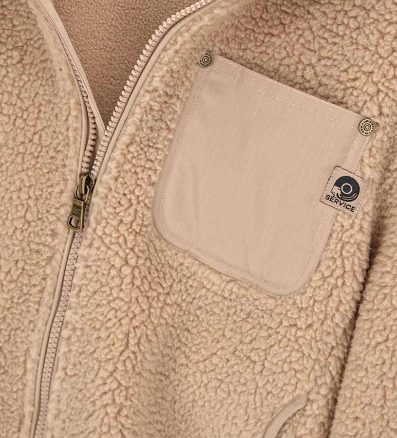 μπεζ αγορίστικη ζακέτα faux fur Original Marines με κουκούλα και τσέπη στο στήθος.